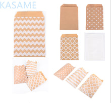 Load image into Gallery viewer, 50pcs Kraft Paper Bag Candy Biscuit Popcorn Bags Brown White Wave Dot Packing Pouch Pastry Tool Wrapping Wedding Party Supplies
