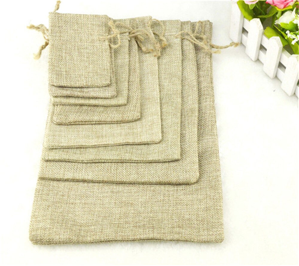 1pcs Linen Jute Drawstring Gift Bags Sacks Wedding Birthday Party Favors Drawstring Gift Christmas Bags Baby Shower Supplies