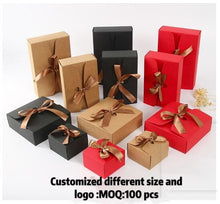 将图片加载到图库查看器，20pcs/lot Kraft paper  boxes with ribbon White Black  red Candy Bag Wedding Gift Box Package Birthday Party Decoration Bags
