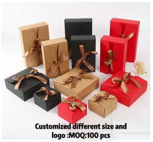 20pcs/lot Kraft paper  boxes with ribbon White Black  red Candy Bag Wedding Gift Box Package Birthday Party Decoration Bags