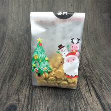 将图片加载到图库查看器，10/50Pcs Transparent Plastic Bag Christmas Bag Santa Claus Snowman Cellophane Cookie Fudge Candy Cookie Gift Bag Frosted Pouch
