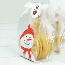 将图片加载到图库查看器，10/50Pcs Transparent Plastic Bag Christmas Bag Santa Claus Snowman Cellophane Cookie Fudge Candy Cookie Gift Bag Frosted Pouch
