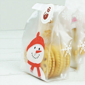 10/50Pcs Transparent Plastic Bag Christmas Bag Santa Claus Snowman Cellophane Cookie Fudge Candy Cookie Gift Bag Frosted Pouch