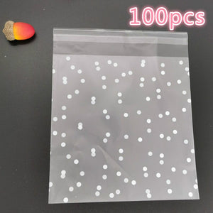 100pcs Wedding Party Decoration Gift Packing Bag Plastic Biscuits Packaging Bread Baking Supplies White Dot Candy Cookie Package