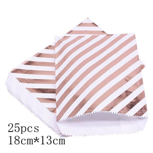 25pcs/pack 18cm Gift Bags Paper Pouch Rose Gold Paper Food Safe Bags Birthday Wedding Party Favors Gift Bags Packing for Guests