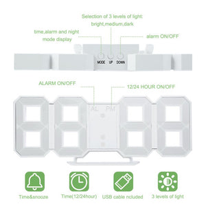 Multi-use 8 Shaped LED Display Desktop Digital Table Clocks 3 levers of light: bright Snooze interval setting USB charge