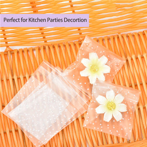 100pcs Plastic Transparent Cellophane Bags Polka Dot Candy Cookie Gift Bag with DIY Self Adhesive Pouch Celofan Bags for Party