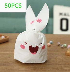 50pcs/lot Cute Rabbit Ear Cookie Bags Gift Bags For Candy Biscuits Snack Baking Package Wedding Favors Gifts Easter Decoration