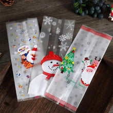 将图片加载到图库查看器，10/50Pcs Transparent Plastic Bag Christmas Bag Santa Claus Snowman Cellophane Cookie Fudge Candy Cookie Gift Bag Frosted Pouch
