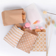 Load image into Gallery viewer, 50pcs Kraft Paper Bag Candy Biscuit Popcorn Bags Brown White Wave Dot Packing Pouch Pastry Tool Wrapping Wedding Party Supplies
