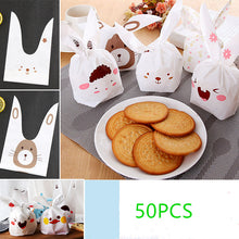 Load image into Gallery viewer, 50pcs/lot Cute Rabbit Ear Cookie Bags Gift Bags For Candy Biscuits Snack Baking Package Wedding Favors Gifts Easter Decoration
