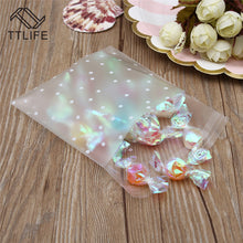 将图片加载到图库查看器，100pcs Plastic Transparent Cellophane Bags Polka Dot Candy Cookie Gift Bag with DIY Self Adhesive Pouch Celofan Bags for Party
