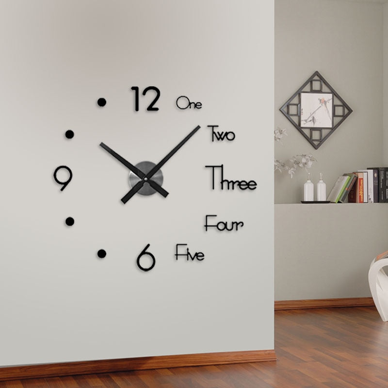 3D DIY Large Wall Clock Modern Design Wall Sticker Clock Silent Home Decor Living Room Acrylic Mirror Nordic Wall Clock