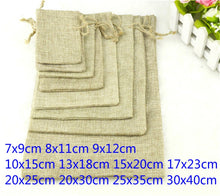 将图片加载到图库查看器，1pcs Linen Jute Drawstring Gift Bags Sacks Wedding Birthday Party Favors Drawstring Gift Christmas Bags Baby Shower Supplies
