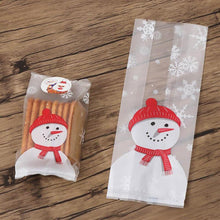 将图片加载到图库查看器，10/50Pcs Transparent Plastic Bag Christmas Bag Santa Claus Snowman Cellophane Cookie Fudge Candy Cookie Gift Bag Frosted Pouch
