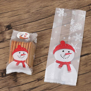 10/50Pcs Transparent Plastic Bag Christmas Bag Santa Claus Snowman Cellophane Cookie Fudge Candy Cookie Gift Bag Frosted Pouch