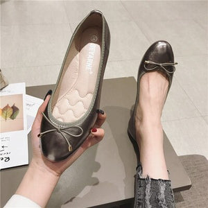 Women Ballet Flat Shoes Round Toe Bow Silver Gold Flats Bowknot Slip on Loafers Lazy Casual Shoes Plus Large Size 41 Waterproof